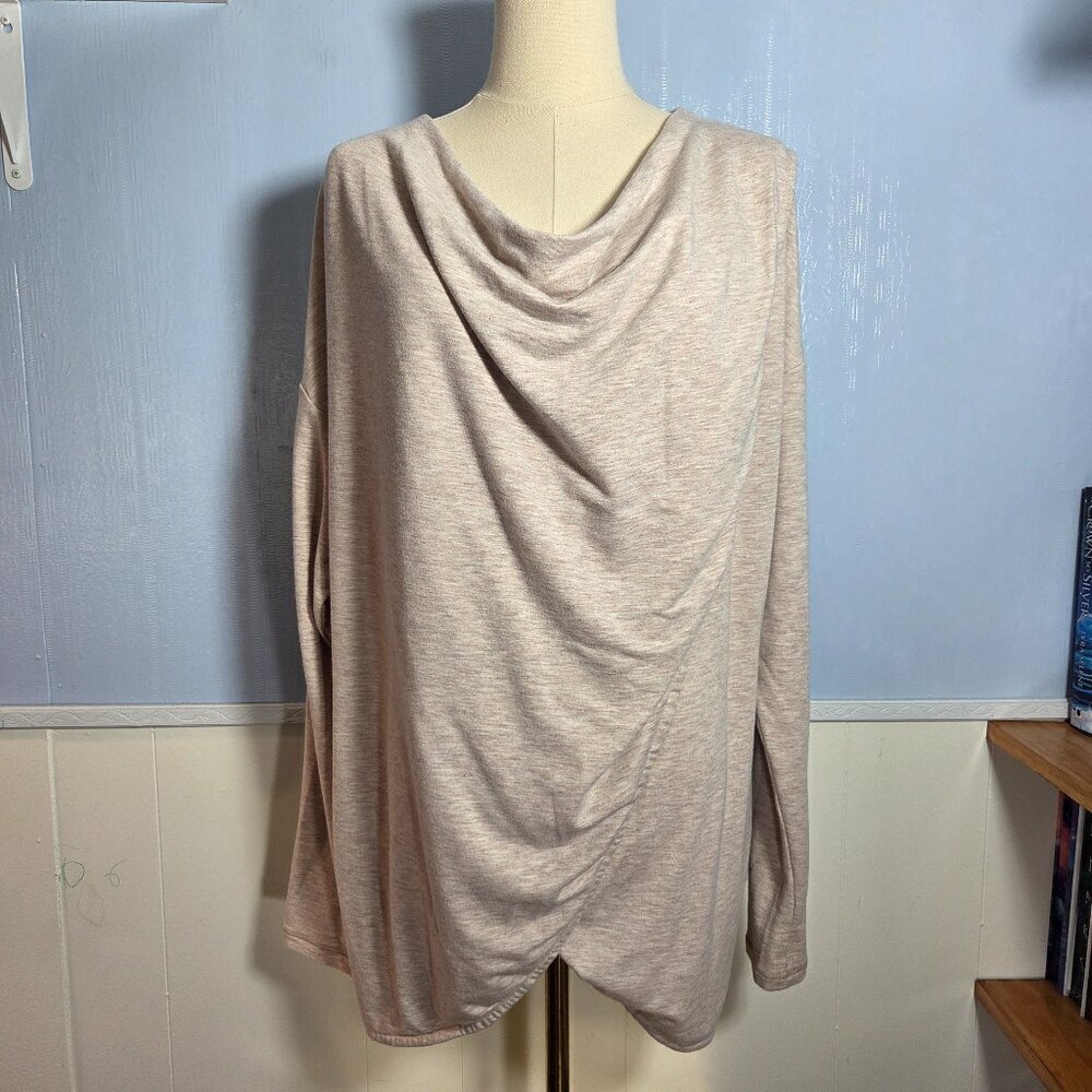 Max Studio Performance Light Heathered Pink Longsleeve Faux Wrap Casual Sweater